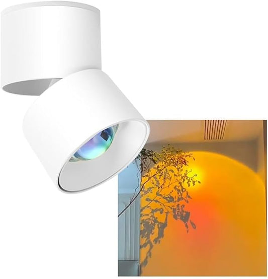 Sunset Lamp Ceiling Spotlgiht Accent Lighting 10W LED Projection Lamp, Sunlight Mood Lamps for Bedroom Picture Decor Aesthetic Indoor Rotation Adjustable Dwnlight, White