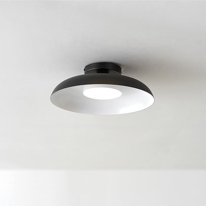 GLOBE Electric 66000075 1-Light 21W Dimmable LED Flush Mount Ceiling Light, Matte Black, White Interior Shade, 800 Lumens, 3000 Kelvin, 90 CRI, Ceiling Light for Bedroom, Lighting for Hallway