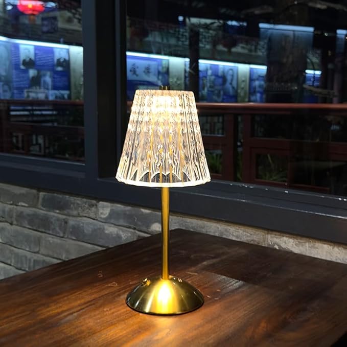 Gold Crystal Table Lamp – Touch Control, 3 Color Dimmable, & Rechargeable LED Lamp, Elegant Bedroom,Office & Living Room Decorative Light
