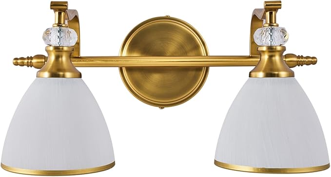 ANDY STAR Gold Vanity Light, 2-Light Brushed Gold Bathroom Light Fixtures, Vintage Bathroom Light with Milky White Bell Glass Shades, Eye-Friendly Wall Sconce for Mirror, Kitchen, Bedroom, Hallway