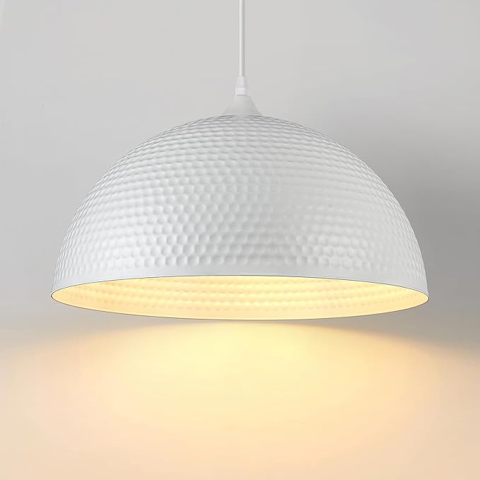 White Dome Pendant Light 1 Pack, 16 inch Large Industrial Pendant Light, Farmhouse Kitchen Pendant Lighting, White Pendant Lights for Kitchen Island, Dining Room Living Room