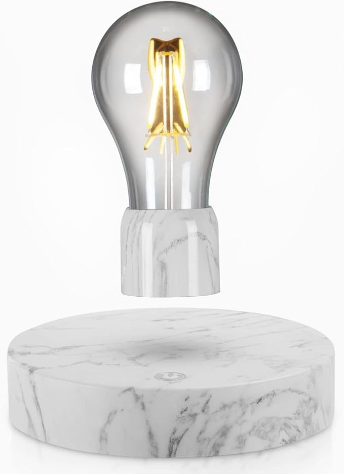 VGAzer Magnetic Levitating Floating LED Light Bulb Desk Lamp for Unique Gifts, Room Decor, Night Light, Home Office Decor Desk Tech Toys (Round Marble Base)