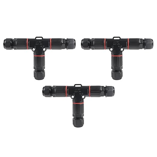 3PCS IP68 Waterproof Electrical Cable Connector, Outdoor 2 Pin T Shape Junction Box, Electrical Wire Connector for 5-9mm Wire Range
