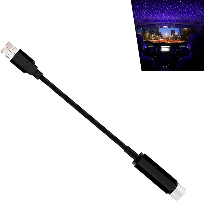 USB Star Projector Night Light, Adjustable Romantic Interior Roof Star Night Light, Portable Car Roof LED Night Star Lamp, for Cars, Ceiling, Living Room Party Atmosphere Decor (Purple Blue)