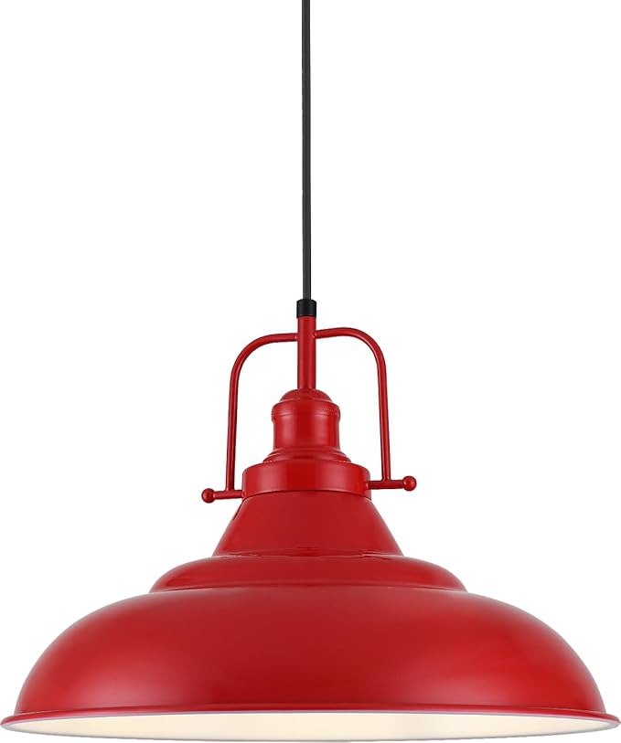 Red Pendant Light, 16 Inch Large Industrial Pendant Lights, Matte Red Pendant Lights Kitchen Island, Vintage Farmhouse Pendant Light for Kitchen Island, Dining Room, Hallway (1 Pack)
