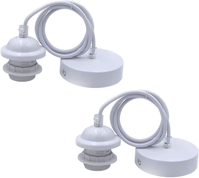 Pendant Light Kit 2pcs White Cord Holder E27 Base Hanging Lamp Lantern Socket with 3.94ft Adjustable Wire Industrial Ceiling Fixture for Kitchen Island Corridor(Bulb Not Included)