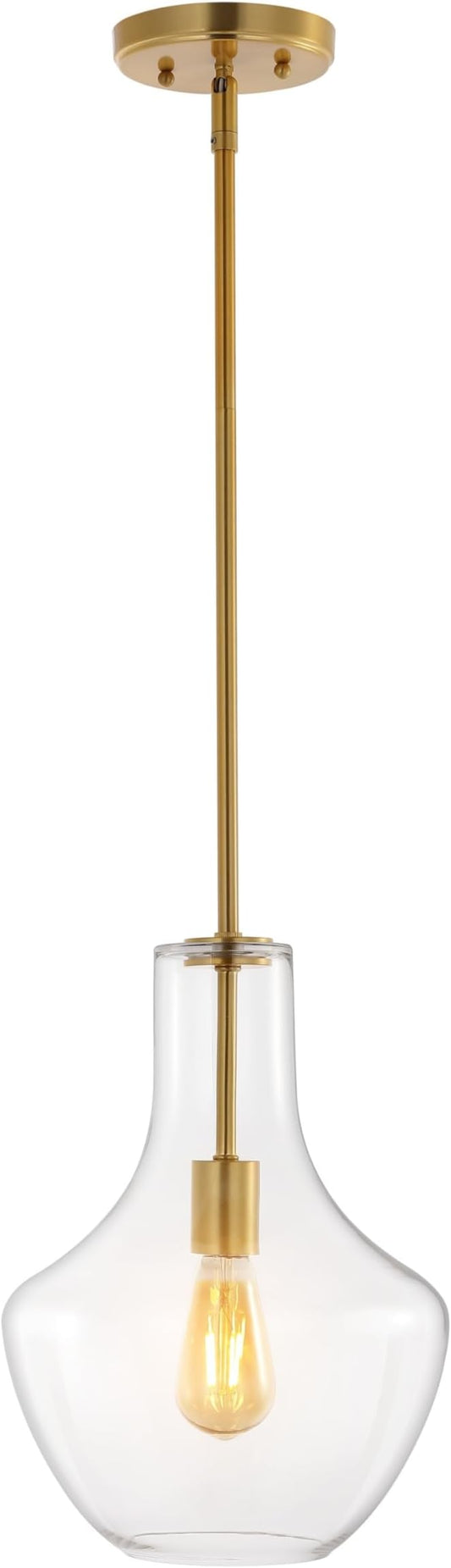 JONATHAN Y JYL6400C Watts 10.5" 1-Light Mid-Century Modern Iron/Glass LED Pendant Contemporary, Coastal, Vintage Bedroom Living Room, Brass Gold/Clear