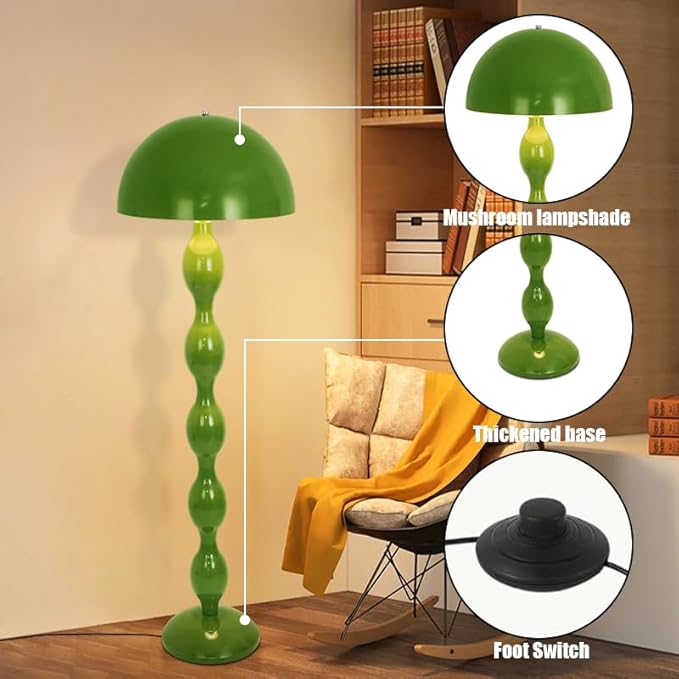 Mushroom Floor Lamp,59in Modern Cream Style Led Floor Light,Green Minimalist Floor Lamps for Living Room,Bedroom,Office,Dining Room,Children's Room(Bulb not Included)