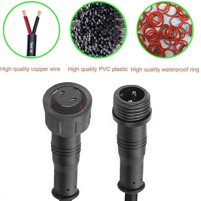 2pin Waterproof Connector,20AWG IP68 2Pin Male Female Plug LED Connector,with 20CM Extension Cable for Car,Indoor/Outdoor LED Strip Lights.