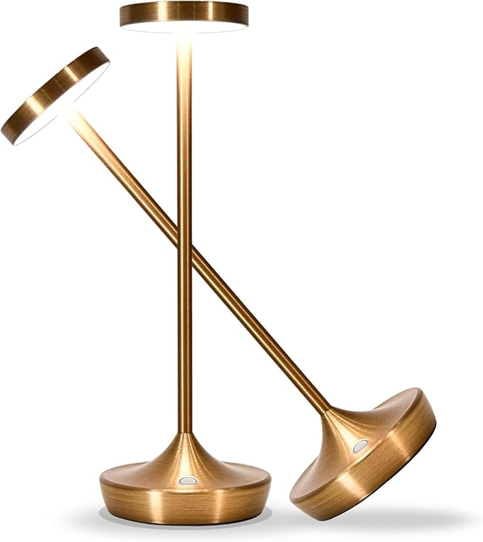Cordless Table Lamp Rechargeable - 6000mAh LED Battery Operated Table Light - Portable Touch Dimmable Outdoor Waterproof Table Lamps for Patio Restaurant Dining (2 Bronze)