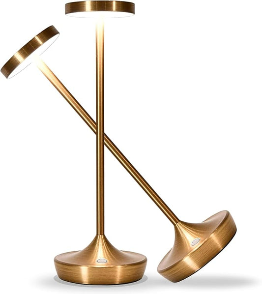 Cordless Table Lamp Rechargeable - 6000mAh LED Battery Operated Table Light - Portable Touch Dimmable Outdoor Waterproof Table Lamps for Patio Restaurant Dining (2 Bronze)