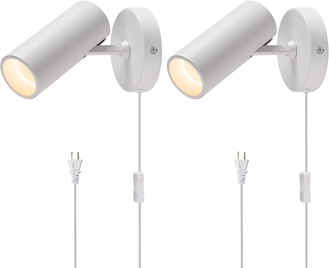 Aisilan 2-Pack 12W White Plug-in Spotlights, 3000K Modern Uplighting with On/Off Switch, COB CRI≥97 Floor Can Lights for Indoor Artwork, Plants, Studio & Accent Lighting