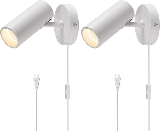 Aisilan 2-Pack 12W White Plug-in Spotlights, 3000K Modern Uplighting with On/Off Switch, COB CRI≥97 Floor Can Lights for Indoor Artwork, Plants, Studio & Accent Lighting