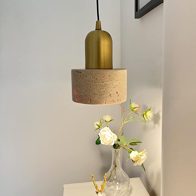 Natural Stone Shade Cylinder Pendant Light Brass Hainging Light Kit Retro Mini Pendant Lamp Nordic Pendant Lighting for Kitchen Island