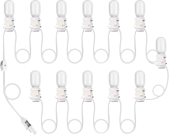 Leelosp Accessory Cord with 12 LED Light Bulbs 21.3 FT Christmas Village Light White Cord with On/Off Switch T20 LED Blow Mode Bulbs for Holiday Decorations Crafts Halloween