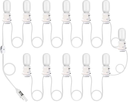 Leelosp Accessory Cord with 12 LED Light Bulbs 21.3 FT Christmas Village Light White Cord with On/Off Switch T20 LED Blow Mode Bulbs for Holiday Decorations Crafts Halloween