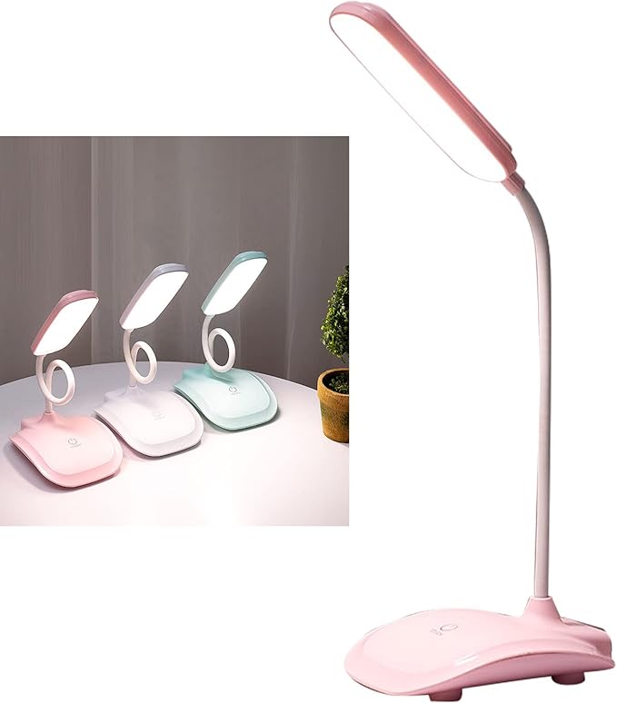 LED Desk Lamp, Touch Control Three Level Color Temperature USB Charging Table Study Lamp Portable Reading Light for Home Bedroom Dorm Study Office (Pink)