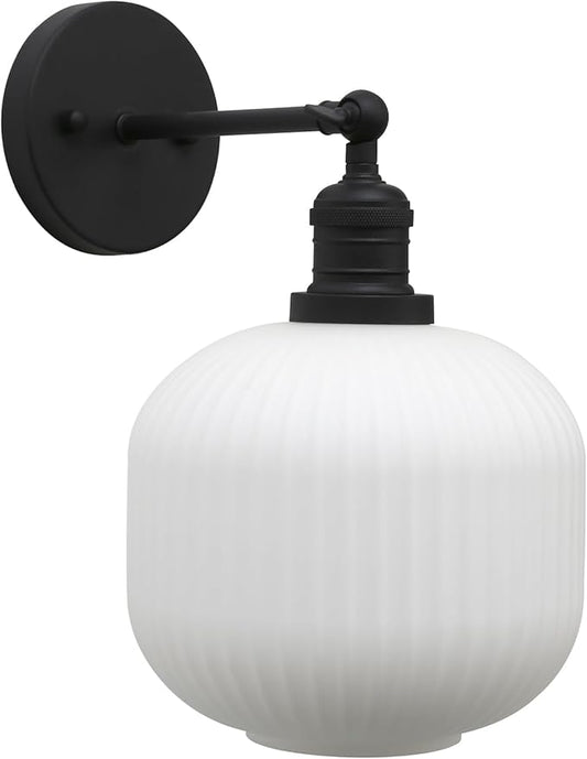 Pathson Modern Wall Sconce Lamp Milk White Round Glass, Hardwired Frosted Vintage Wall Vanity Light Fixture for Farmhouse Living Room Bedroom Bathroom Loft