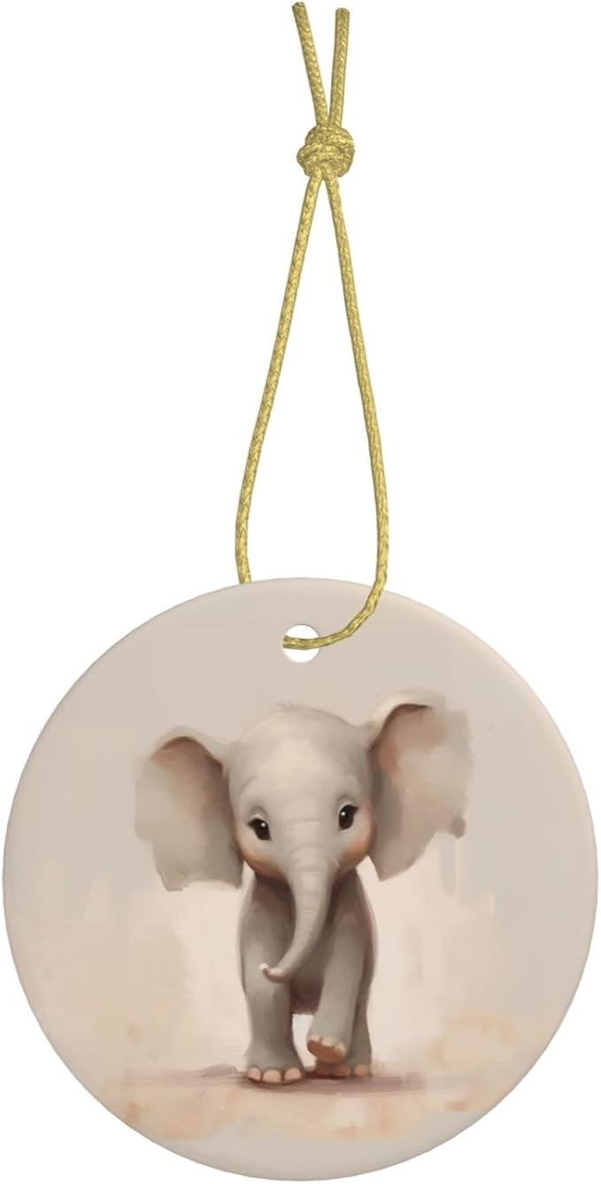 Cute Cartoon Elephant Christmas Ornaments, Christmas Decorations Xmas Tree Hanging Ornaments, Round Ceramic Festive Keepsake Gift for Christmas Decorations Holiday Home Party Decors