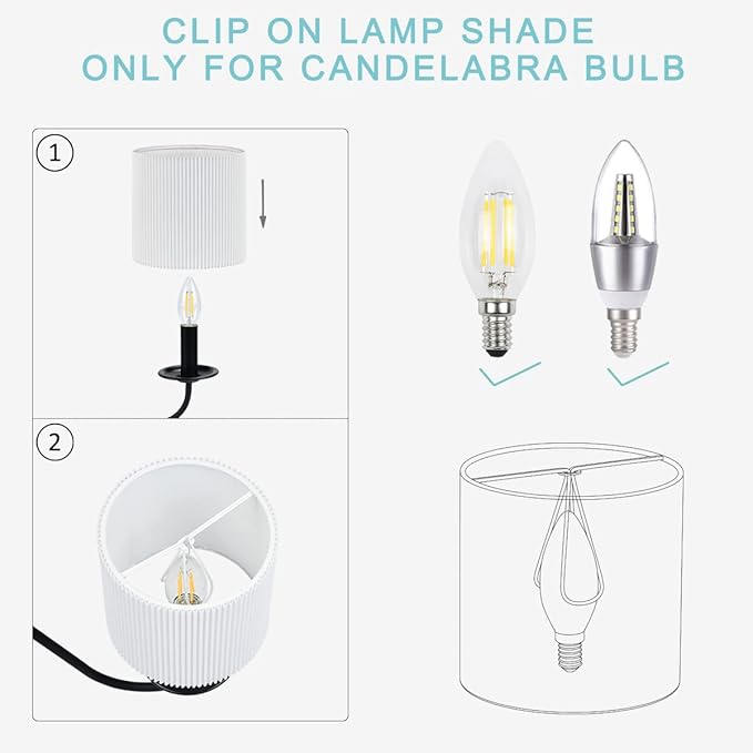 LAMPWELL KETTE Clip-on Chandelier Fabric Lamp Shades,Set of 6,Small Drum,5.4"×5.4"×H5.2",TC fabric,Handmade,Modern Trendy Decorative,ONLY FOR CANDLE BULB,White