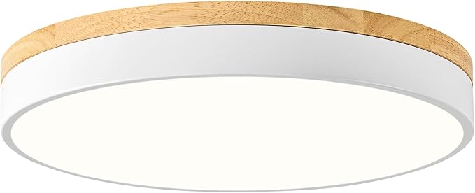 Dimmable Wood LED Ceiling Light, 5CCT 2700K-6000K, 15.74in Modern White Minimalist Flush Mount Lamp for Bedroom, Living Room, Kitchen