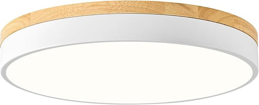 Dimmable Wood LED Ceiling Light, 5CCT 2700K-6000K, 15.74in Modern White Minimalist Flush Mount Lamp for Bedroom, Living Room, Kitchen
