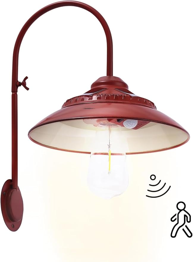 Solar Barn Light - Rustic Outdoor Lights for Patio Yard Garage Chicken Coop Shed & Farmhouse，Waterproof Wireless with Motion Sensor Mode (Red)