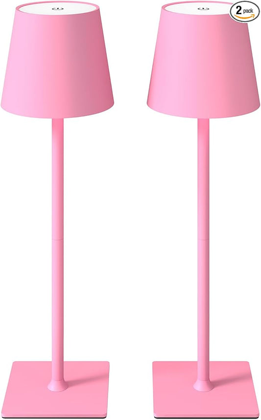 2 Pack Cordless Table Lamps, 3 Colors Stepless Dimming, 5000mAh Rechargeable Battery LED Desk Lamp for Bedroom/Couple Dinner/Desk/Cafe/Dining Room/Terrace