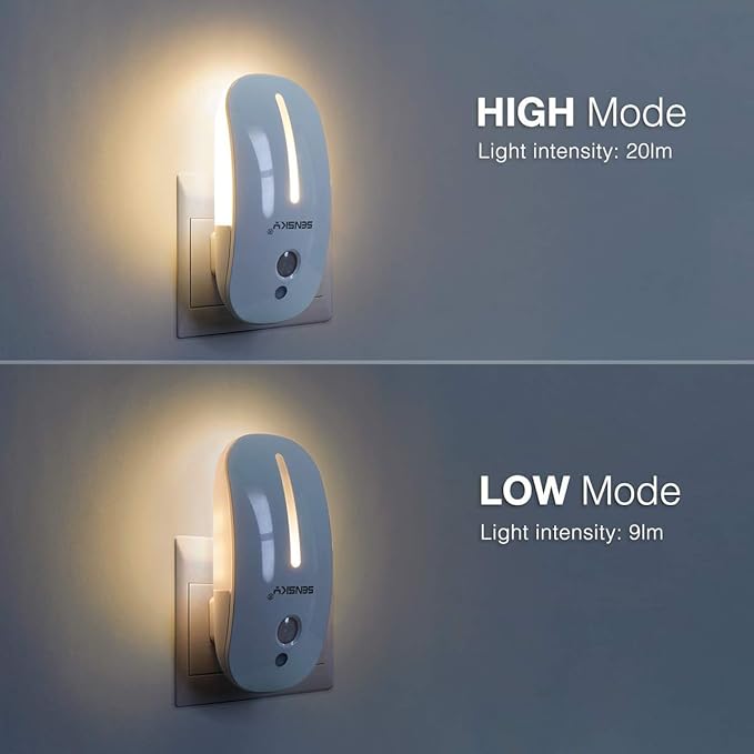 Sensky [2 Pack Plug in Night Light with Auto Dusk to Dawn Sensor, Brightness Adjustable, Dimmable Night Light for Bathroom, Kitchen, Hallway, Stairs, Garages (with Front Light and Back Light)