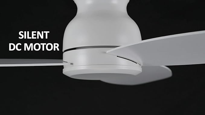CEME 48 Inch Flush Mount Ceiling Fan without Lights, White Ceiling Fan with Remote Low Profile, 10-Speed Reversible DC Motor, 3 Dual Finish Blades, Indoor for Bedroom