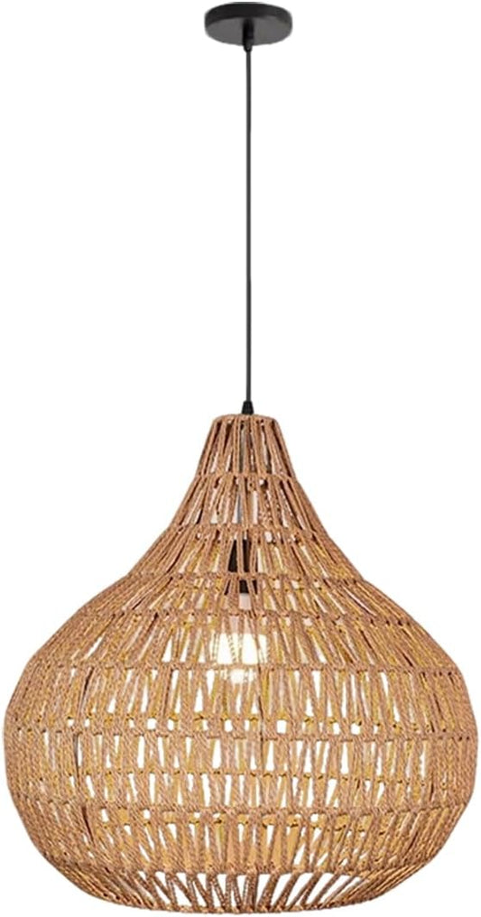 Pendant Light Fixtures Black Boho Chandelier 15.7-inch Rattan Shade Dome Light Fixtures Mid Century Farmhouse Pendant Lamps for Dining Room Kitchen Island Over Table, 1-Light