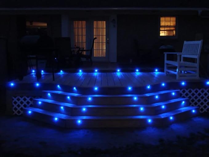 Led Deck Lights Blue Outdoor Waterproof Low Voltage Stainless Steel 1W Outdoor Yard Garden Decoration Lamps Landscape Pathway Patio Step Stairs LED In-ground Lights(Black Border,1 Pack