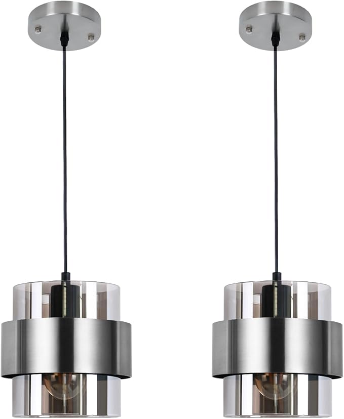 Pendant Lights Kitchen Island Lighting,7 Inch Adjustable Mini Glass Haning Lights for Entrance Aisle Decorative Lighting Fixture for Dining and Bar Table (2 Pack Brushed Nickel)