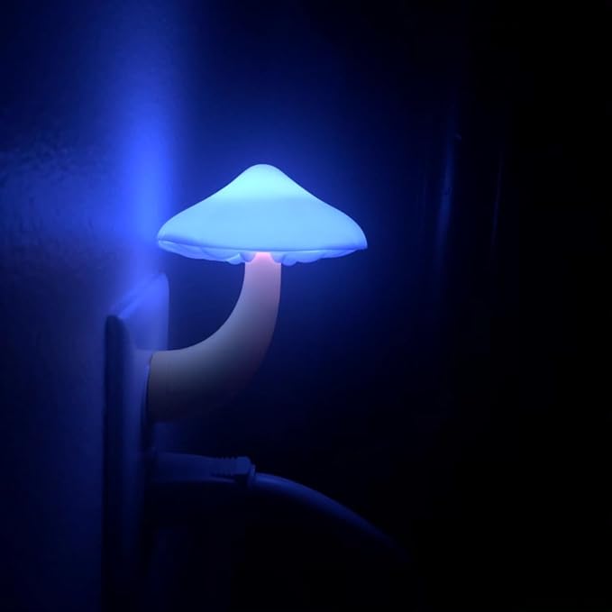 AUSAYE 4 Pack Plug in Night Light, Mushroom Light LED Nightlights for Kids, Adults, Bedroom, Bathroom,Hallway, Stairs, Kitchen Blue