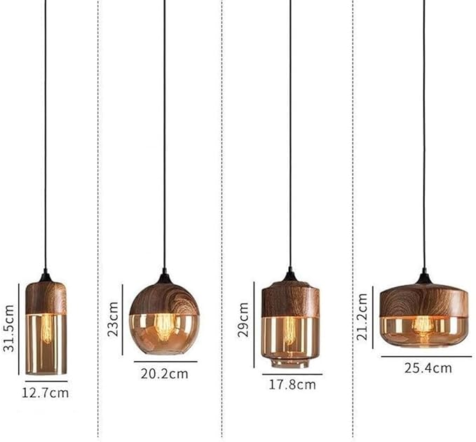 Walnut Pendant Light for Kitchen Over Sink Japanese Style Height Adjustable Glass Hanging Lamp Modern Hanging Lamp with Vintage Wood Grain Pendant Chandelier for Bedroom Dining Room Hallway(C