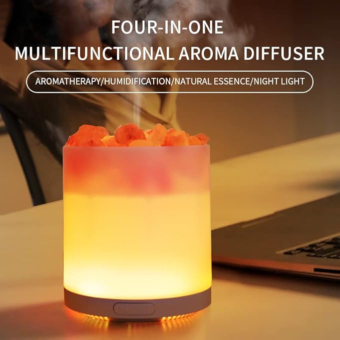 2-in-1 Himalayan Salt Lamp & Ultrasonic Essential Oil Diffuser, Salt Lamp Diffuser,Humidification,Aromatherapy,USB Interface,7 Color Lights& Waterless Auto-Off.…