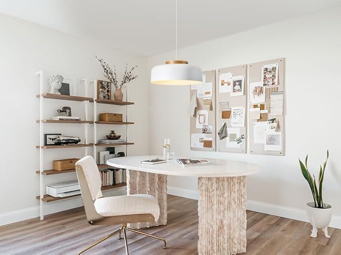 Large Pendant Lighting, 17.7 inch,Natural Wood Cap, Adjustable Cord,Simple Modern Chandelier for Dining Room, Kitchen Table Matte White