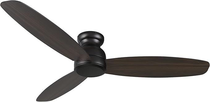 CEME 60 Inch Flush Mount Ceiling Fan without Lights, Black Ceiling Fan with Remote Low Profile, 10-Speed Reversible DC Motor, 3 Dual Finish Blades, Indoor for Bedroom