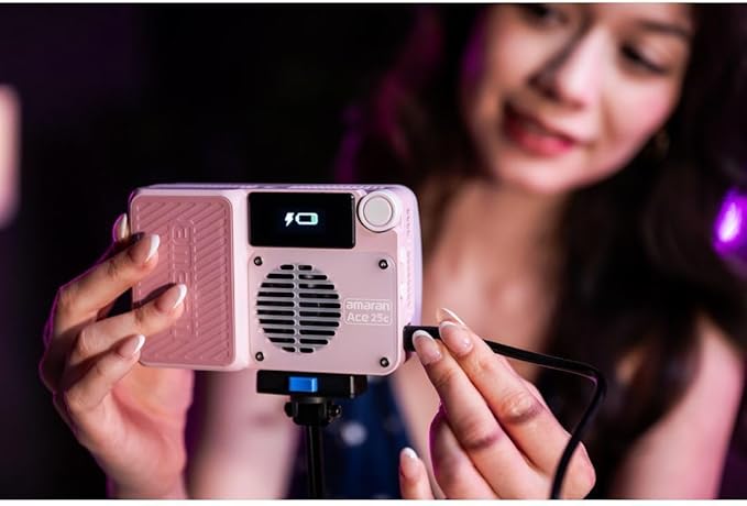 amaran Ace 25c Video Light,25w RGB Portable Light for Photography On-Camera Video Lights CRI/TLCI 95+,CCT 2,300K-10,000K,Rechargeable Dimmable Vlog Light,APP Control,PD Charging (Pink)