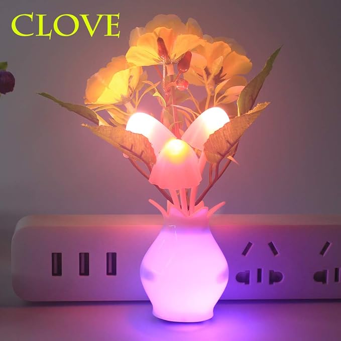4 Pack Mushroom Night Light, Tulip Clove Plum Flowers Plants Plug-in Mushrooms Colors Changing Nightlight Colorful LED Wall Lamp Little Night Lights for Bathroom Bedroom Corridor Nursery
