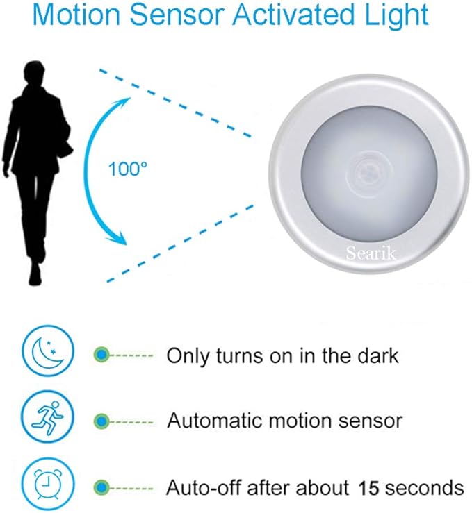6 Pcs Motion Sensor Night Light Indoor, Cordless Battery Operated LED Night Light Step Lights Wireless Under Cabinet Lighting Safety Lamp for Bedroom Kitchen Stair Bathroom Closet Hallway Path