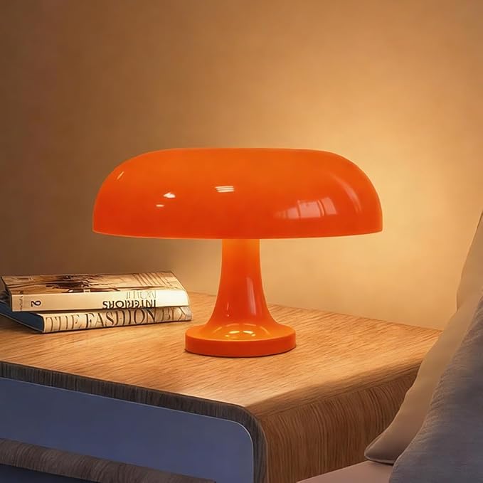 Retro Orange Mushroom Lamp for Bedroom Nightstand Mid Century Modern Table Lamp Decor Aesthetic Lighting Dimmable Mushroom Shaped Donut Bedside Lamp with 3 Lighting Modes, Minimalist Home Decor