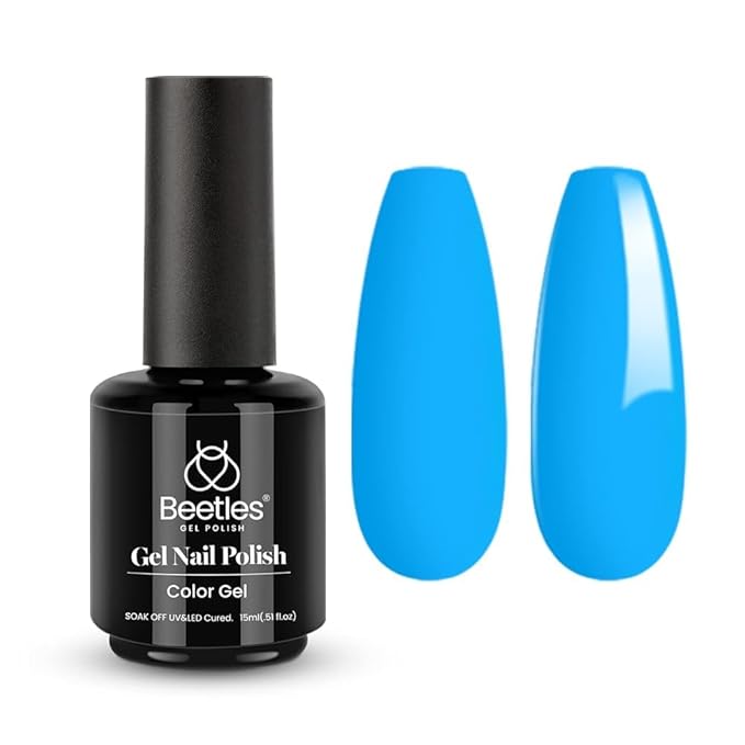 Beetles Blue Gel Polish, 15ML Bright Blue Gel Nail Polish, Soak Off Spring Nails Art Manicure Salon Home DIY Design Uv Nails Lamp Needed Gift for Women