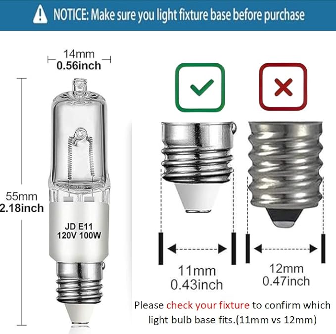 JDE11 120v 100w, E11 Halogen Light Bulb,Dimmable T4 Mini Candelabra Base(Replacement E11 Led Bulb), 2700K Warm White for Chandeliers, Ceiling Fan, Table Lamps, Cabinet Lighting, 4 Pack