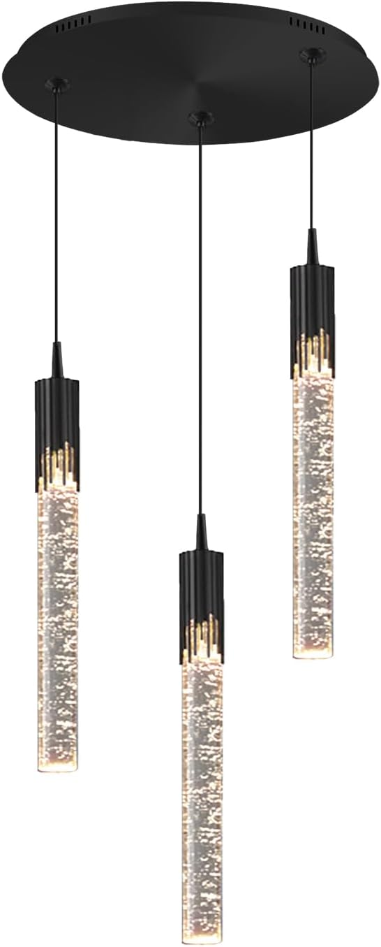 Flashing God 3 Light Mini Chandelier Black Modern Crystal LED Pendant Light for Kitchen Island Adjustable Hanging Light Fixture for Dinning Room Bedroom Dimmable 2700K 4500K 6000K