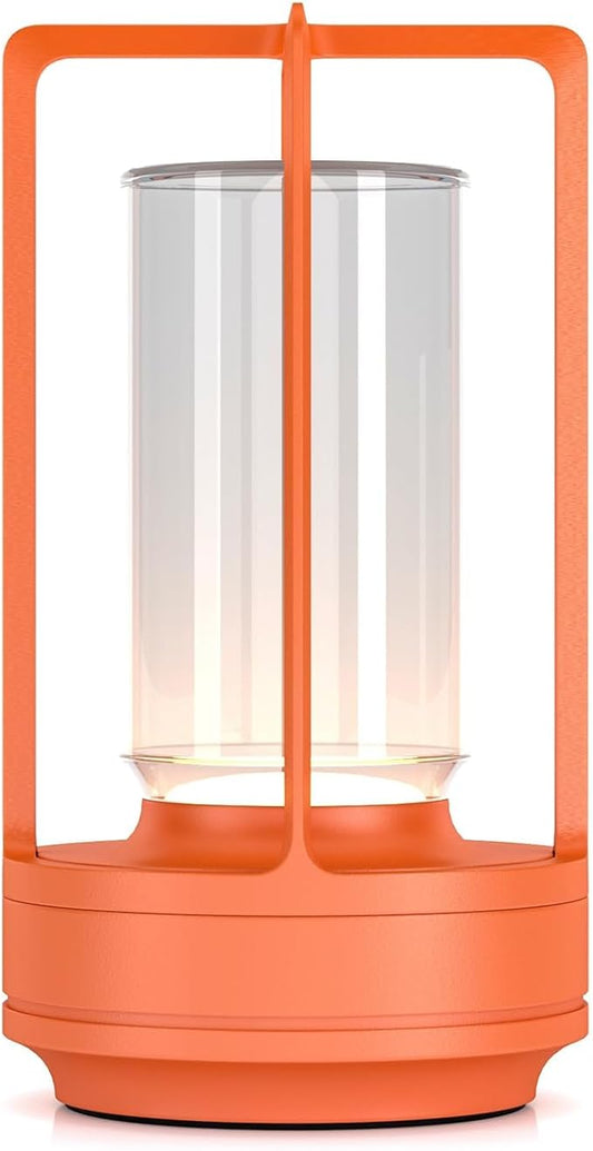 Portable Metal Table Lamp for Indoor/Outdoor ,Rechargeable Cordless LED Lamp, 3-Colour Infinitely Dimming Battery Powered Small Desk Lamp, Restaurant/Bedroom/Bar/Coffee Shop/Camping Light (Orange)