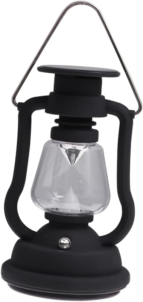 Mikikit Solar Energy Retro Horse Lamp Color Hand Solar Outdoor Lantern Camping Portable Survival Crank Tent Camp Lamp LED Vintage Kerosene Lamp Rechargeable Camp Light Black