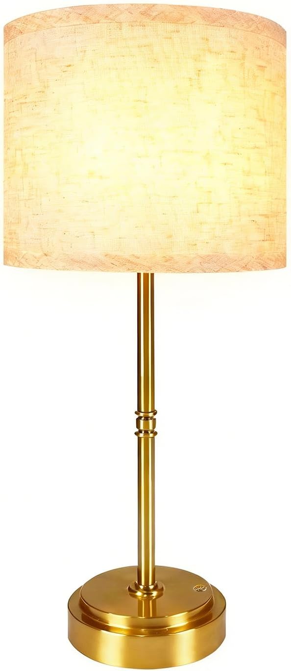 AWOKE Cordless Table Lamps Set of 2, 7500mAh Rechargeable Battery Operated Lamps with Fabric Shade, Stepless Dimming, Height Adjustable Nightstand Lights for Bedroom & Dining Table, Brass-Toned Base