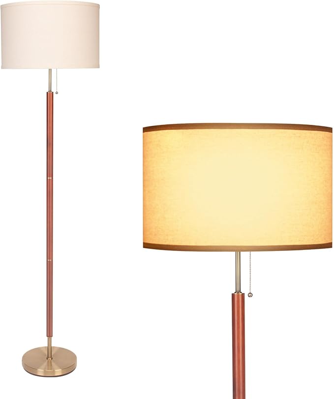 Modern Floor Lamp,Mid Century Living Room Lamp, 64" Standing Lamp with Beige Fabric Lampshade for Bedroom, Study Room and Office, Reading Room Black Pole Light Without Bulb