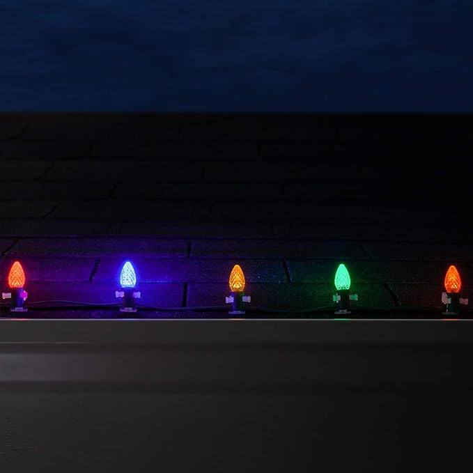 50 ft C7 OptiCore LED Multicolor Outdoor Christmas Lights - Commercial Grade for Party, Patio, Bedroom - Green Wire (50 Lights)